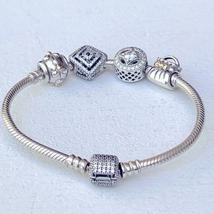 Authentic Pandora bracelet set with 4 charms